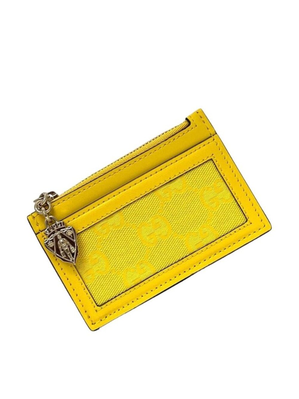 Gucci Coin Case With Card Holder Yellow Hysteria Canvas Leather Purse Wallet